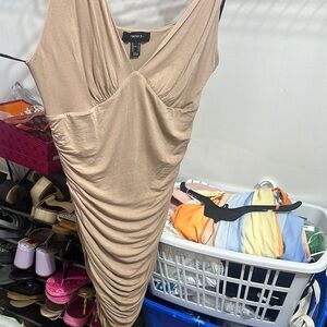 Forever 21 Tan Asymmetrical Ruched Bodycon Mini Dress